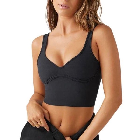 Joah Brown Contour Crop Tank Top Bustier Corset Sueded Onyx Black Fitted Workout - Picture 2 of 10